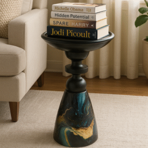 modern artistic side table with black & marble effect base